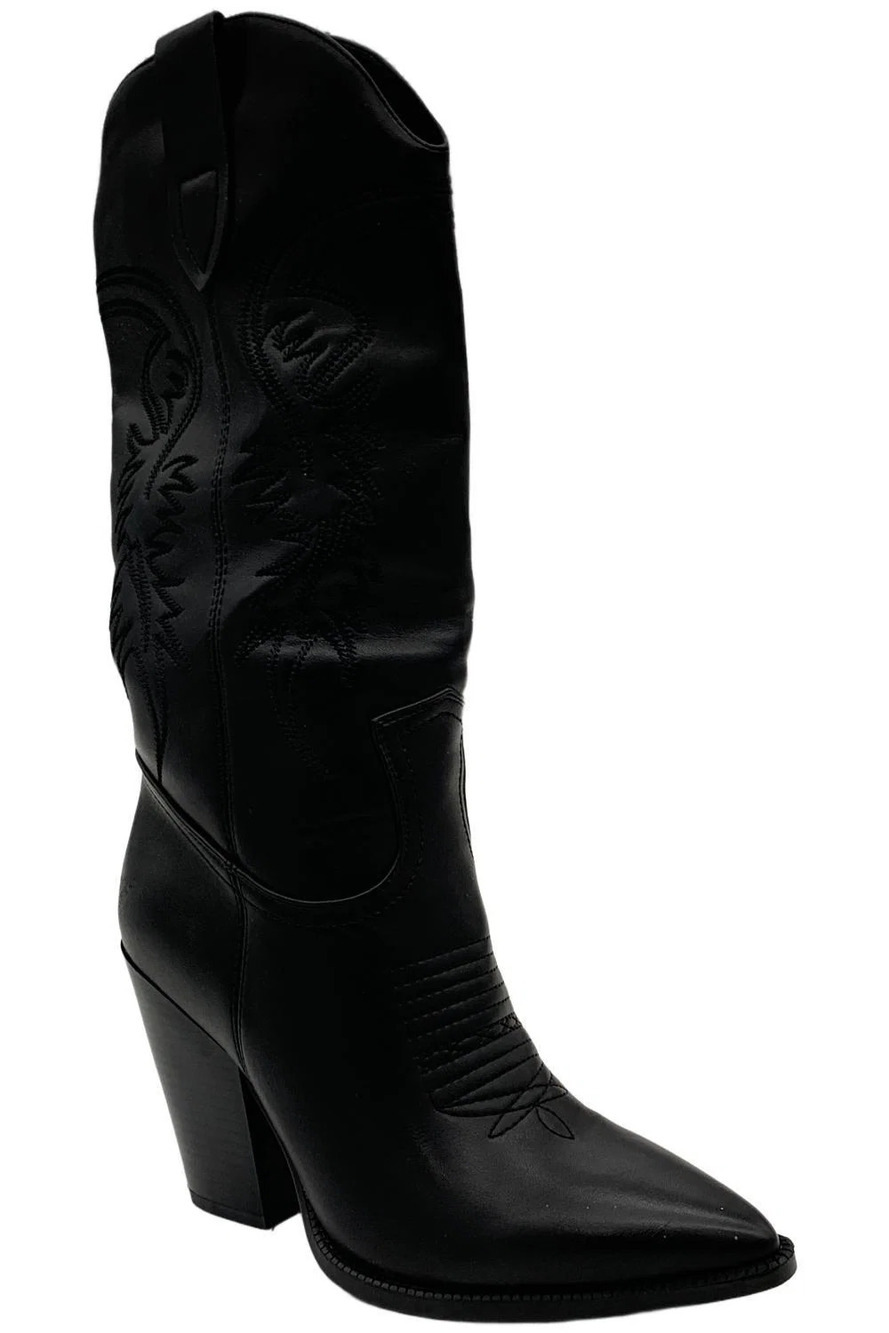 ISNOM Women's Cowboy Boots Black - Medium
